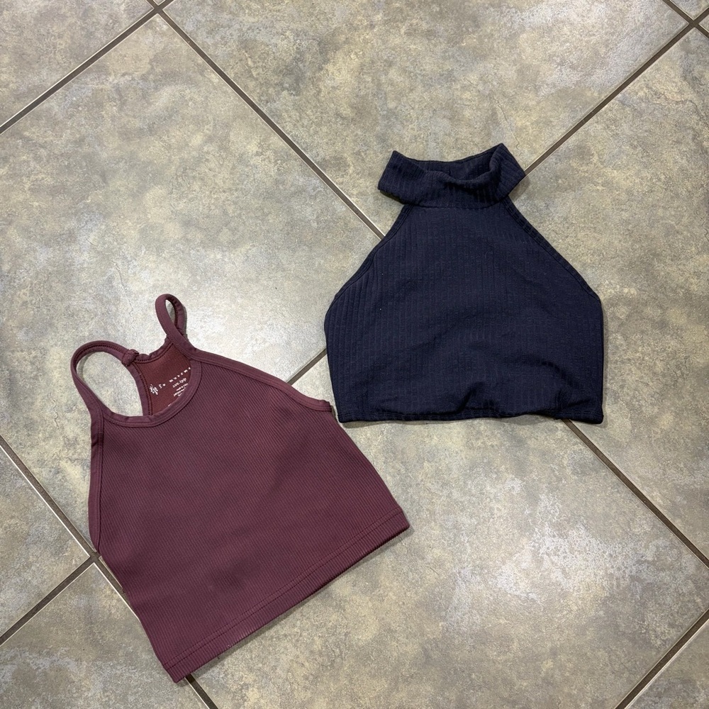 FP Movement Happiness Runs Crop Tank Lot 2 XS brown Navy Ribbed Gym Outdoor - Picture 1 of 6